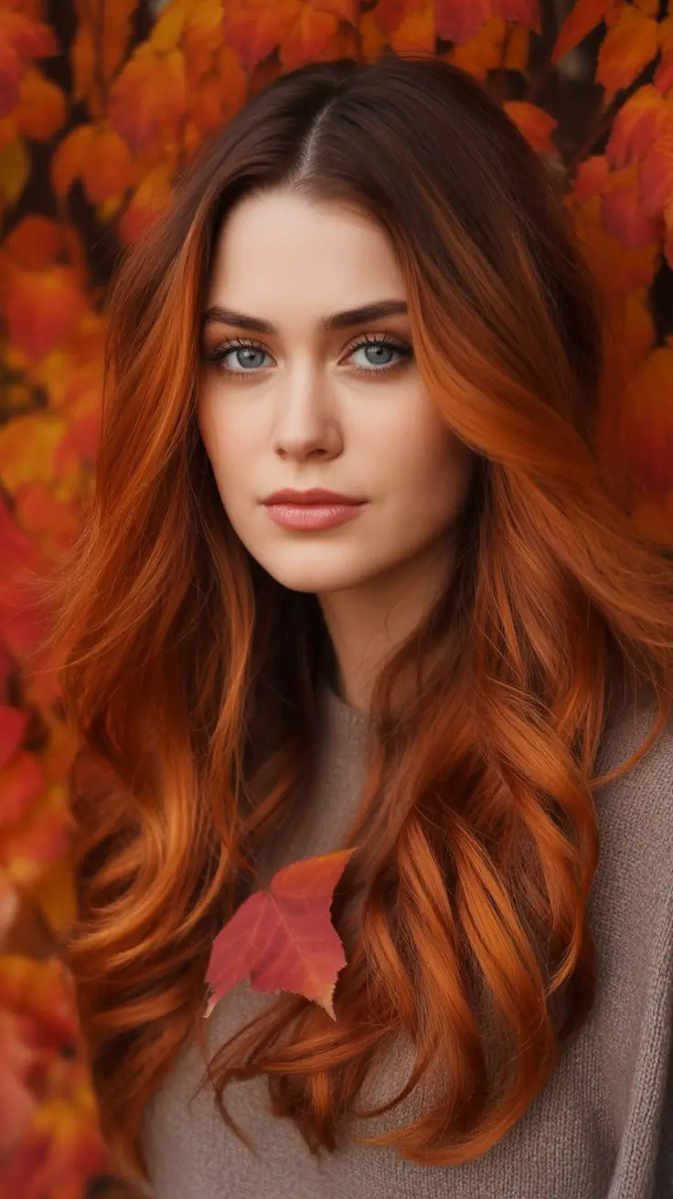 2025 long Cinnamon Red Waves with a Soft Middle Part