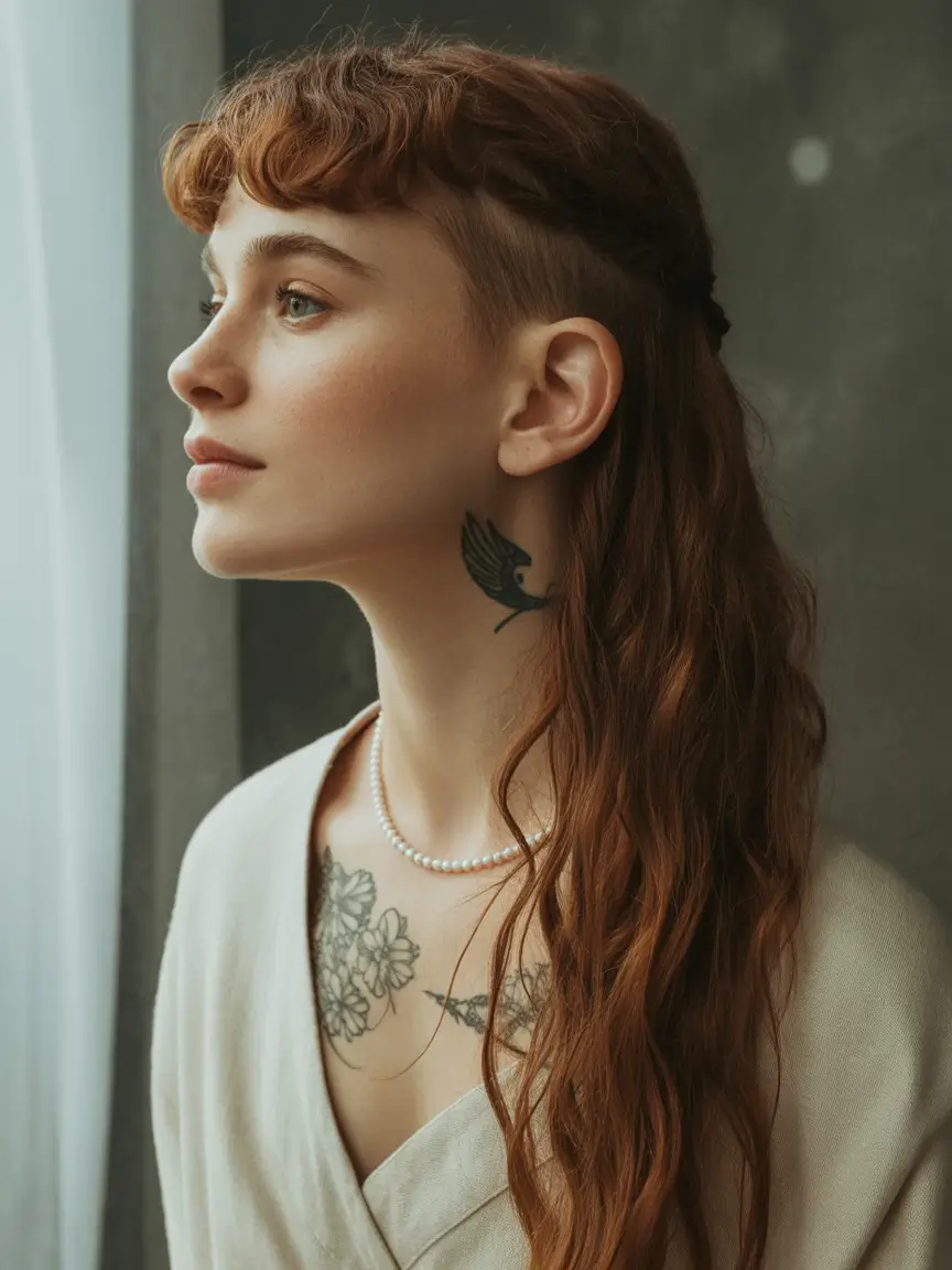 Hair 2025 Disconnected Undercut with Soft Auburn Waves