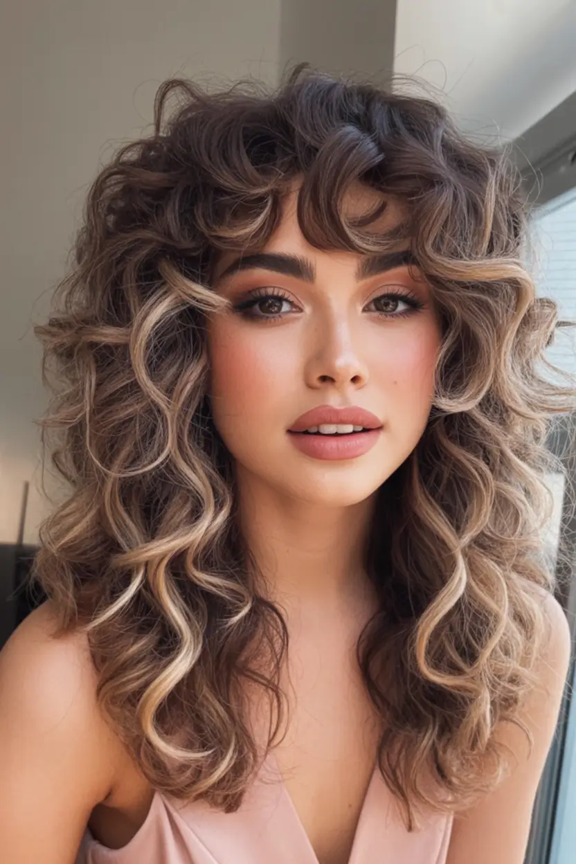2025 thick hair Dimensional Ringlets with Bouncy Layers and Bangs