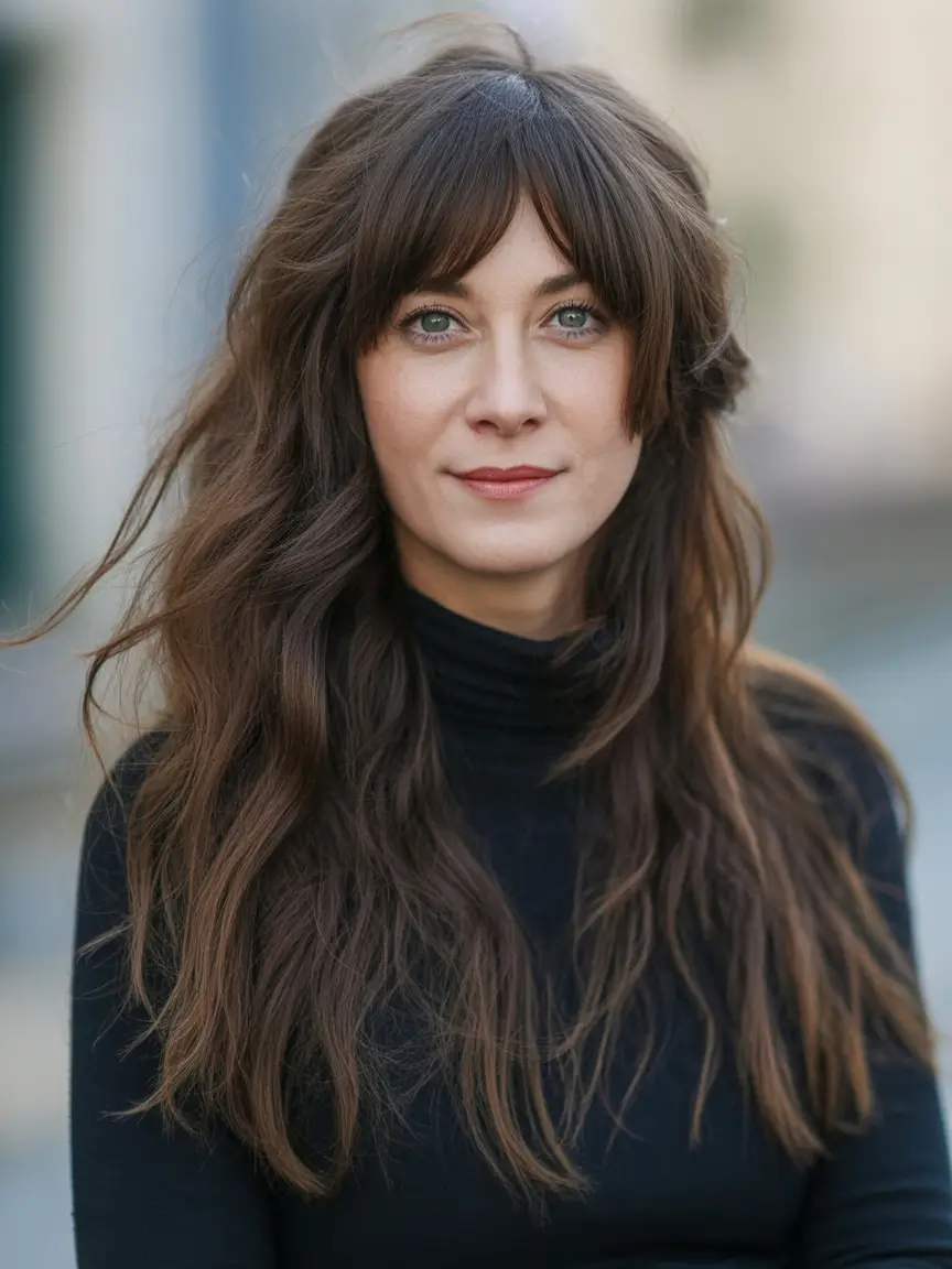 2025 round face Long Natural Waves with Full Fringe