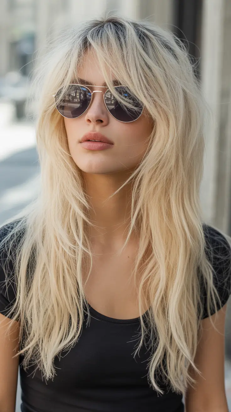 2025 wavy hair Grunge Blonde Layers with Piecey Fringe