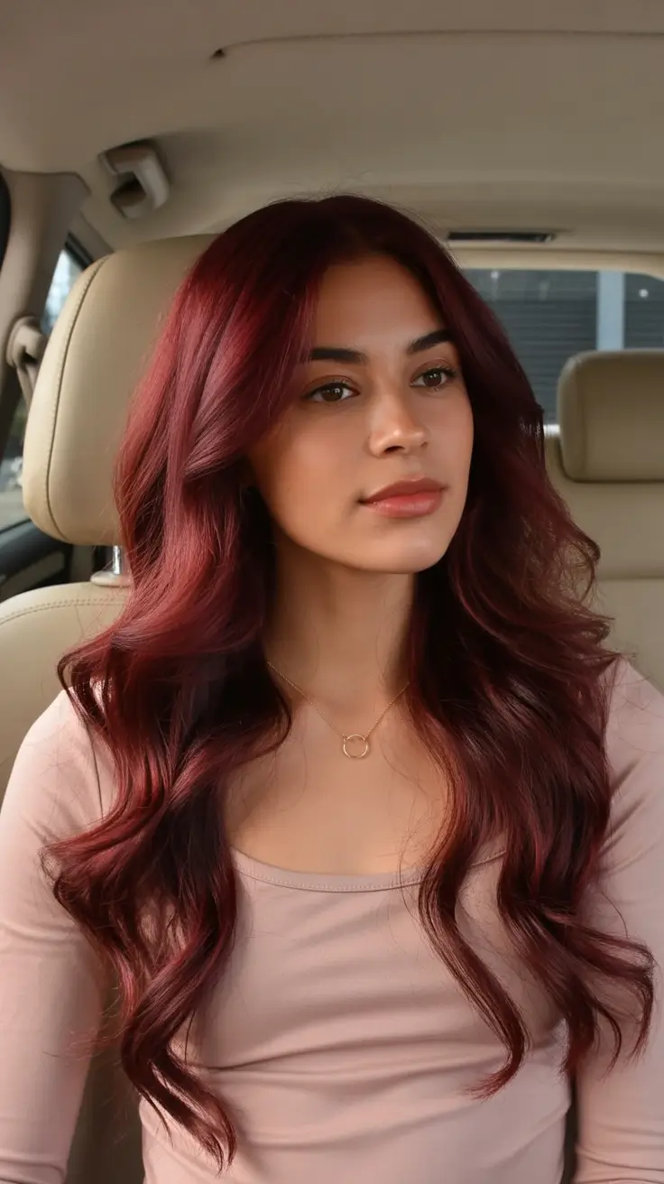 2025 hair trends Merlot Gloss Waves with Subtle Layers