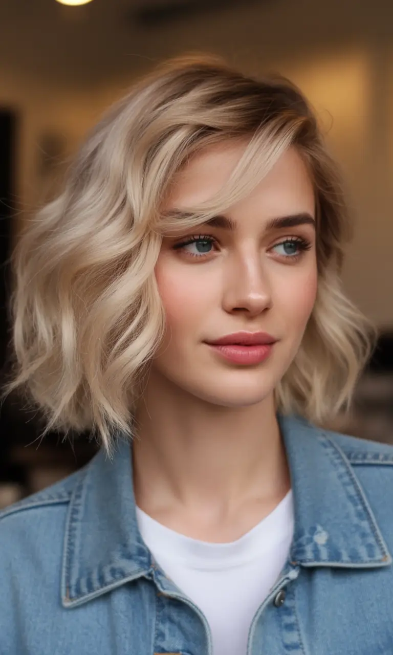 2025 medium Platinum Cream Waves with Side-Swept Lift