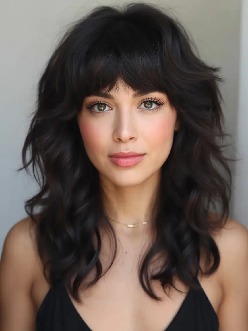 2025 medium with bangs Shaggy Texture with Soft Bangs