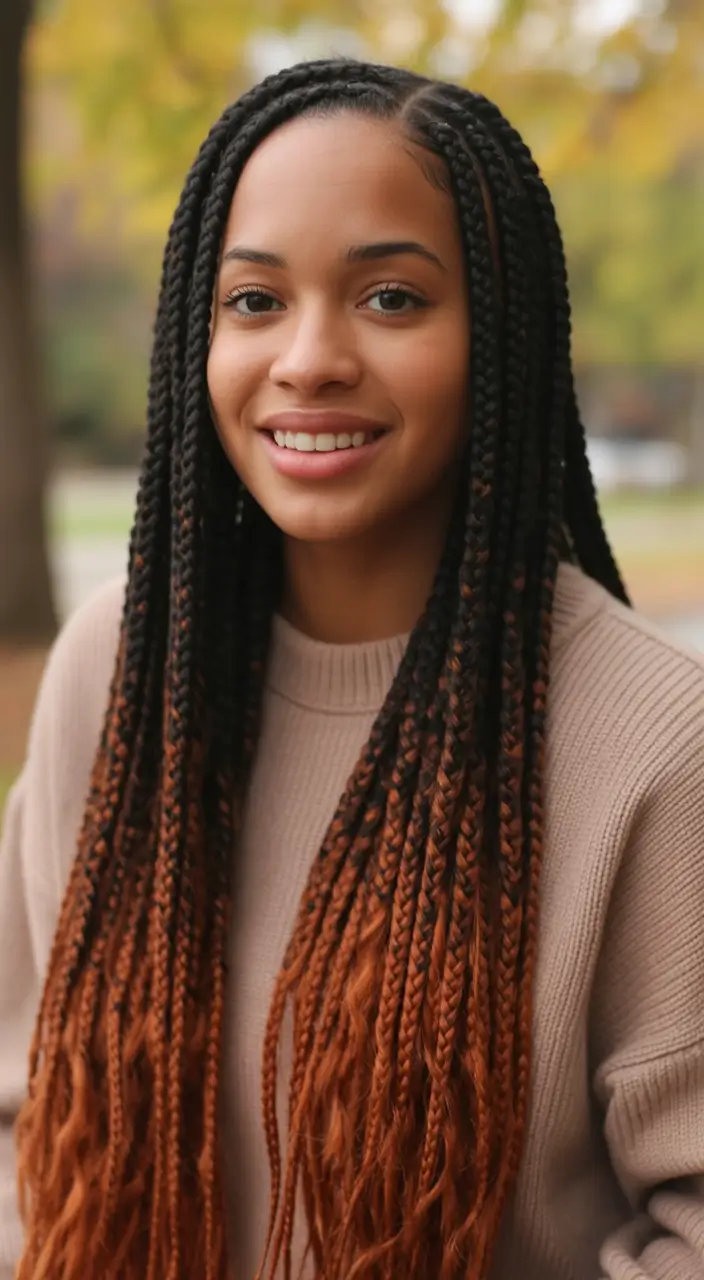Fall 2025 Hairstyles for Black Women – Ombre Chestnut Box Braids