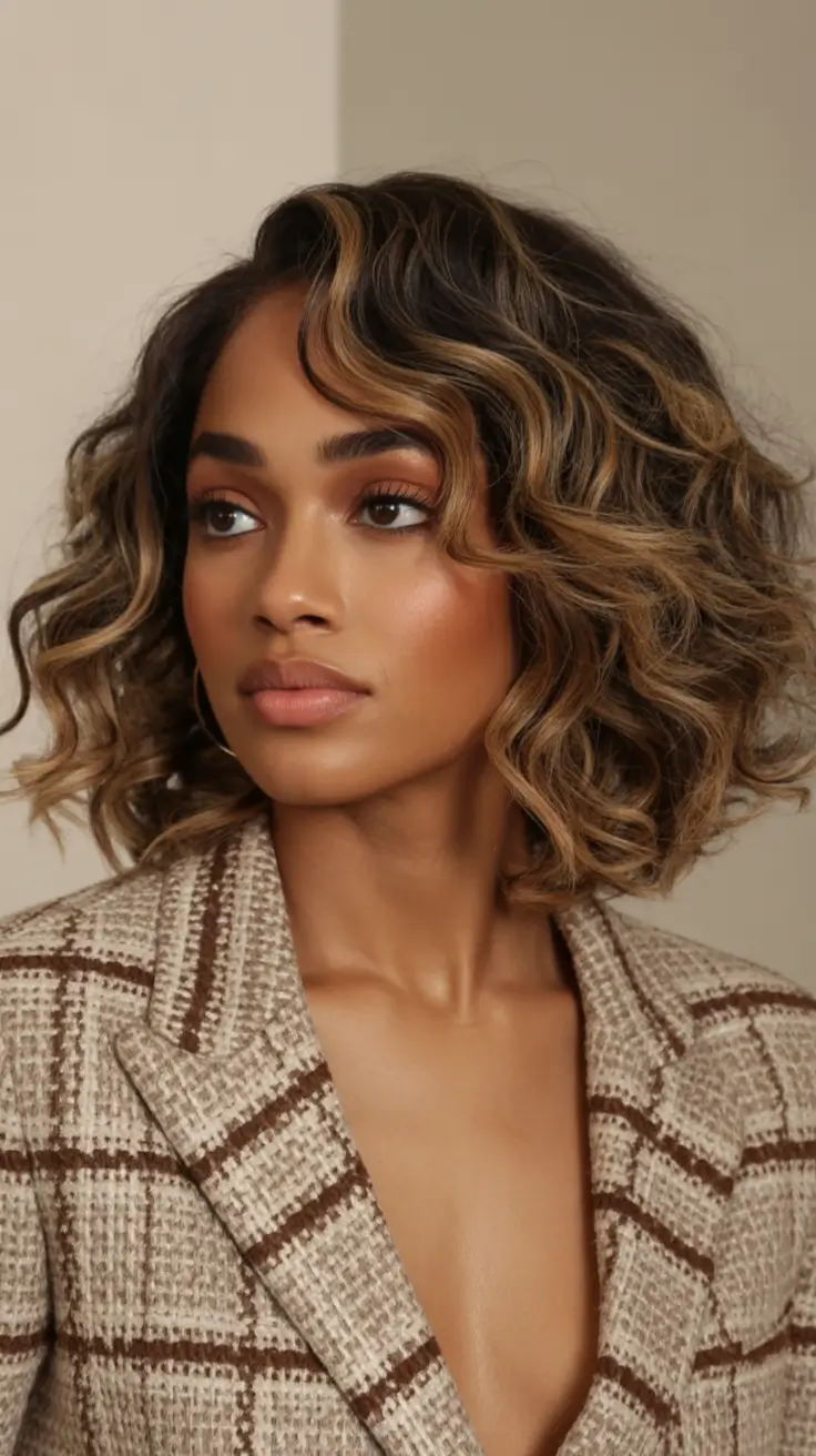 Fall 2025 Hairstyles for Black Women – Soft Balayage Bob with Tousled Waves