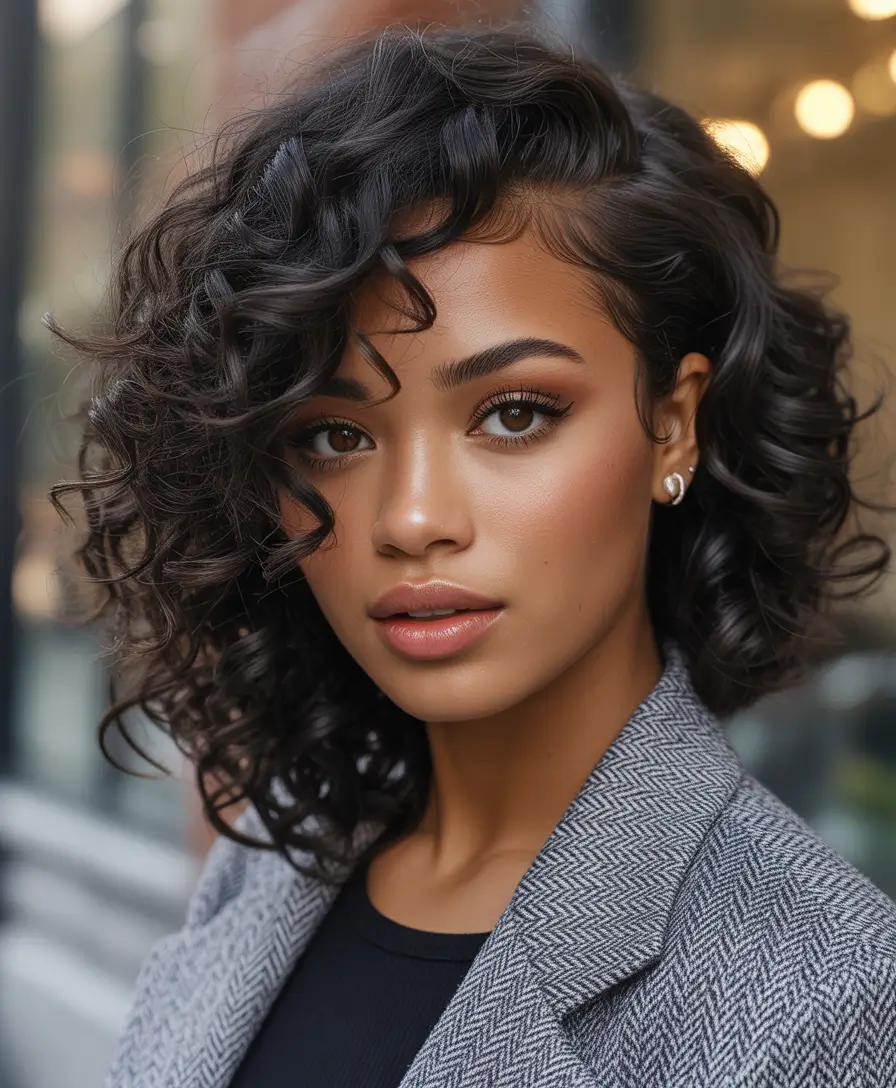 Fall 2025 Hairstyles for Black Women – Glossy Defined Curl Lob