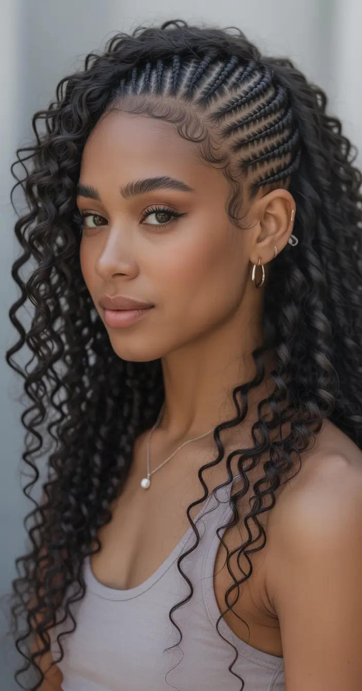 Fall 2025 Hairstyles for Black Women – Cornrows with Loose Spiral Ends