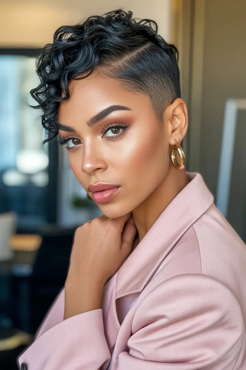 Fall 2025 Hairstyles for Black Women – Curly Pixie with Sculpted Taper