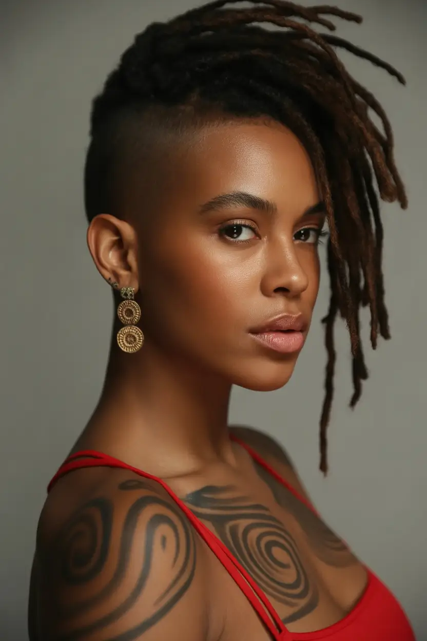 Fall 2025 Hairstyles for Black Women – Undercut Loc Sweep with Temple Fade
