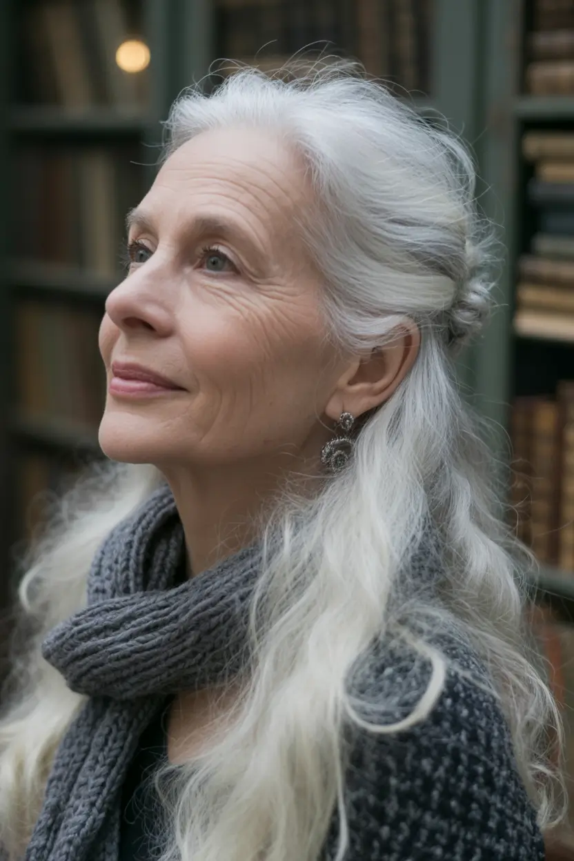 Half-Up Silver Cascade Fall 2025 Hairstyles