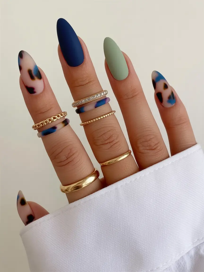 fall nails color trends Matte Jungle Meets Tortoiseshell