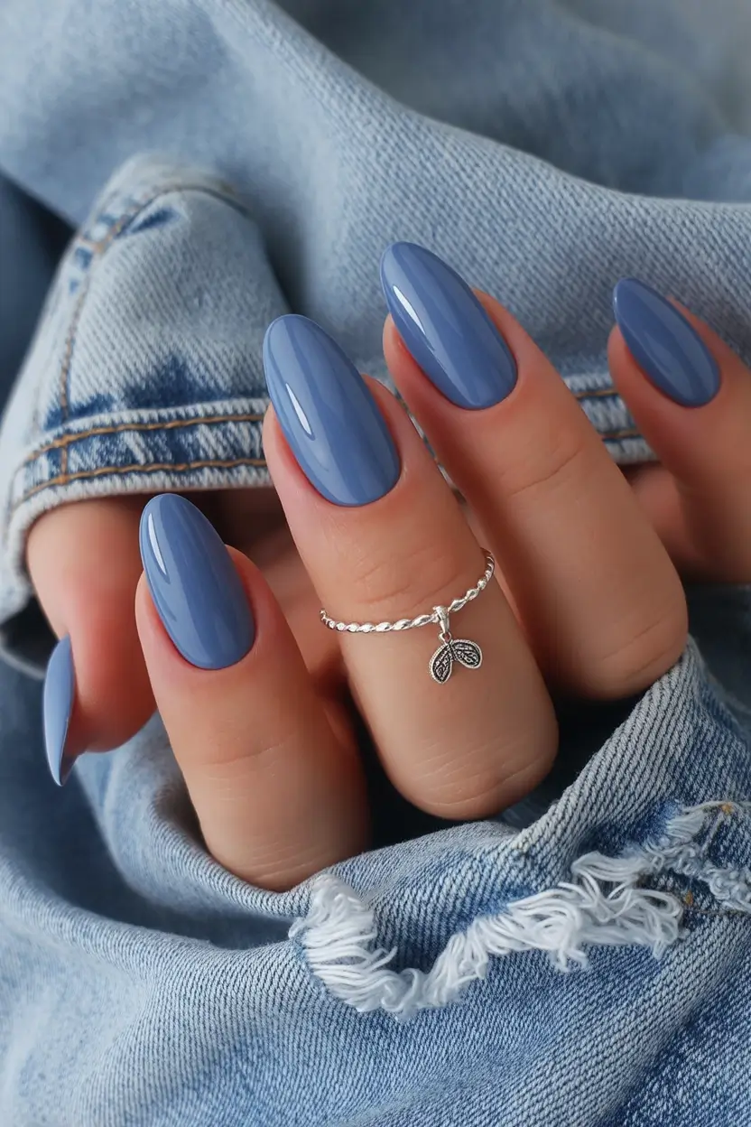 fall nails color trends Periwinkle Denim Shine