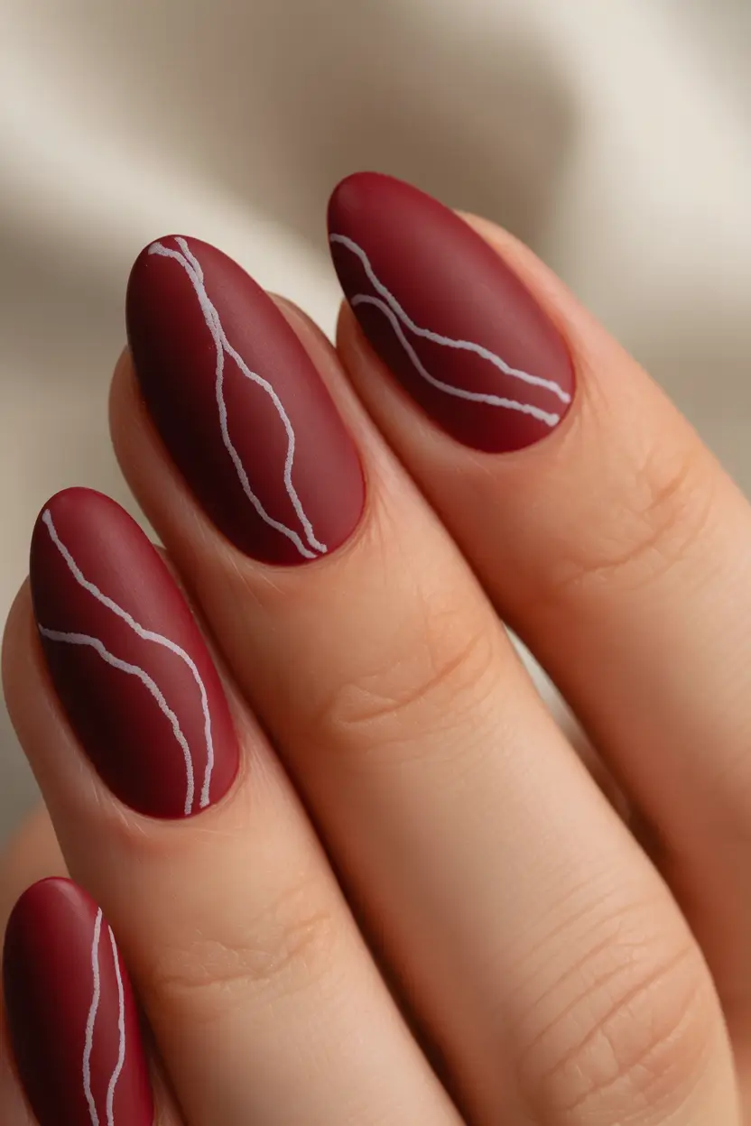 fall nails color trends Wine Velvet with Silver Lines