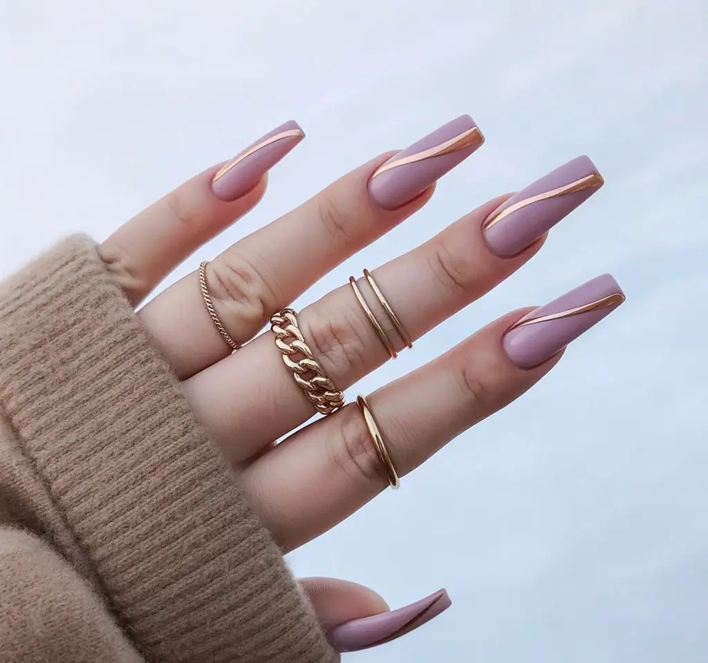 fall nails color trends Rose Gold Wave Accents