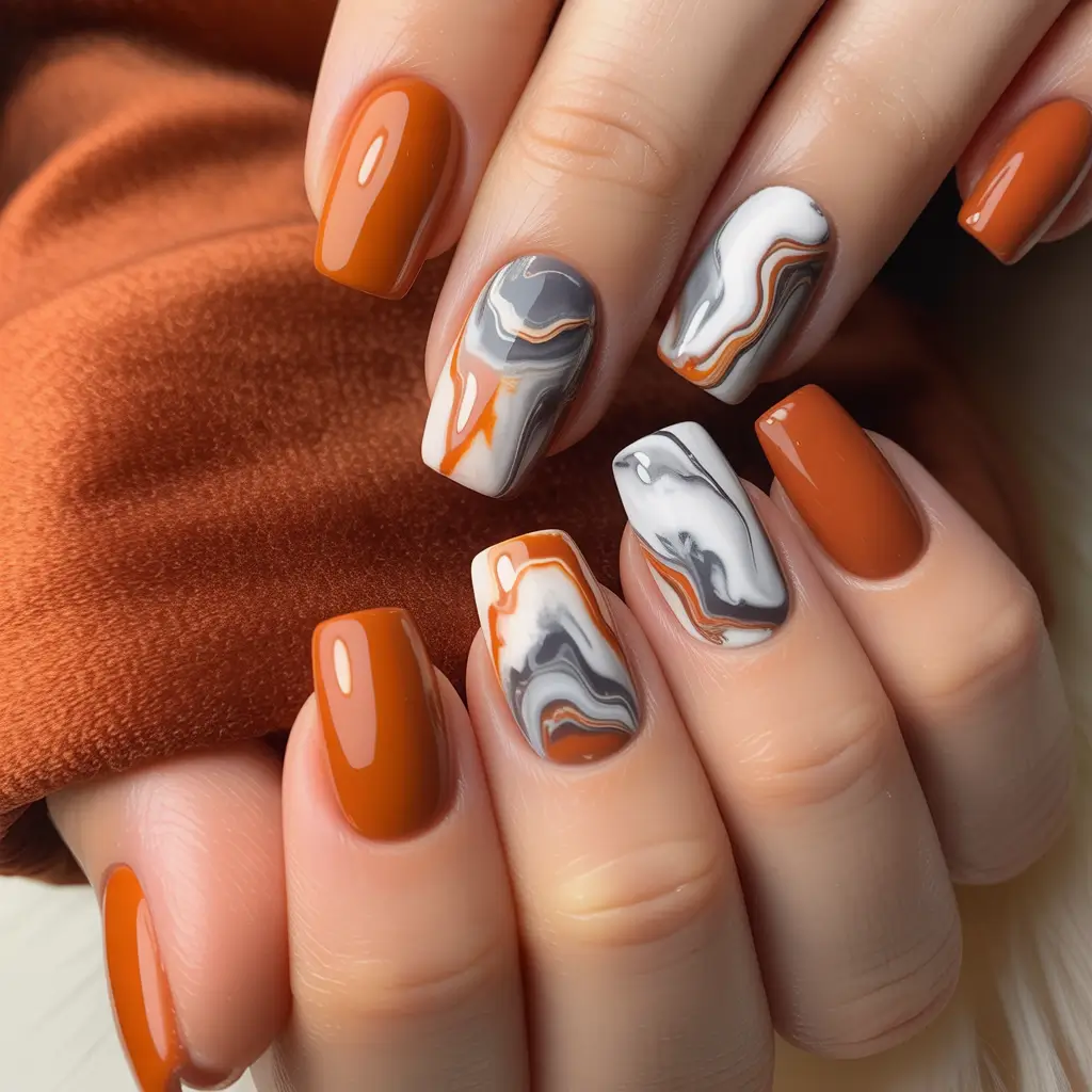 fall nails color trends Rust and Marble Blend