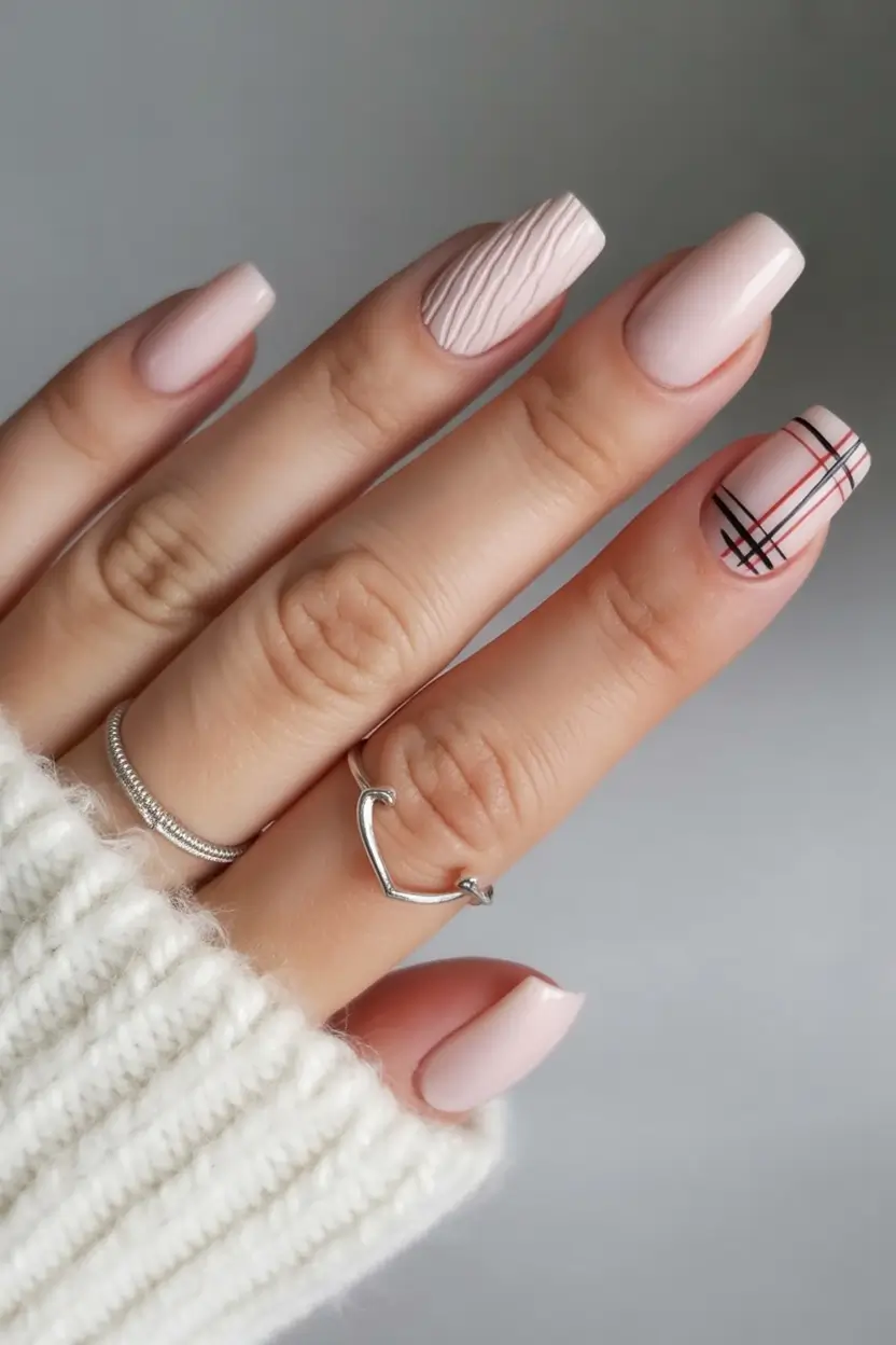 fall nails color trends Cozy Knit Plaid Combo