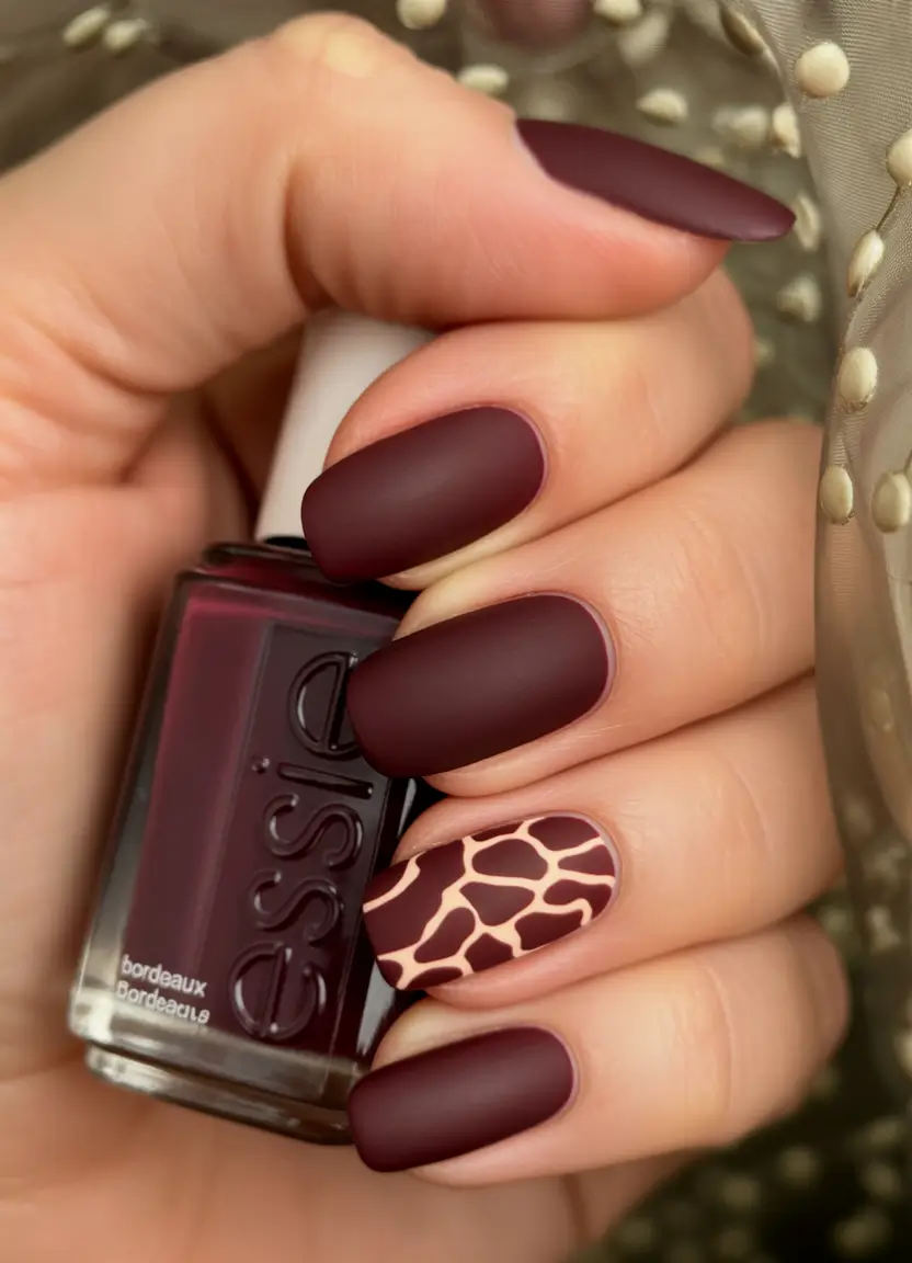 fall nails color trends Bordeaux Animal Accent