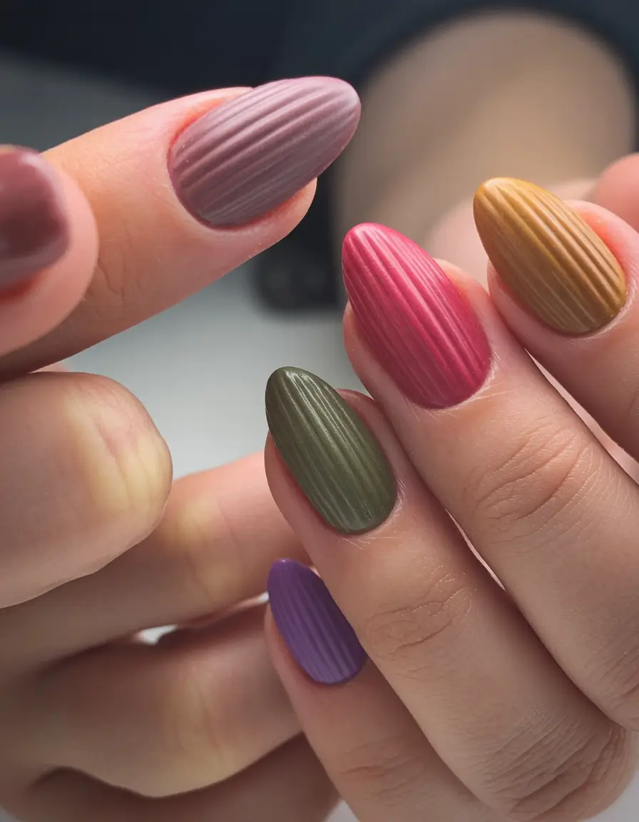 fall nails color trends Knitted Rainbow Almonds