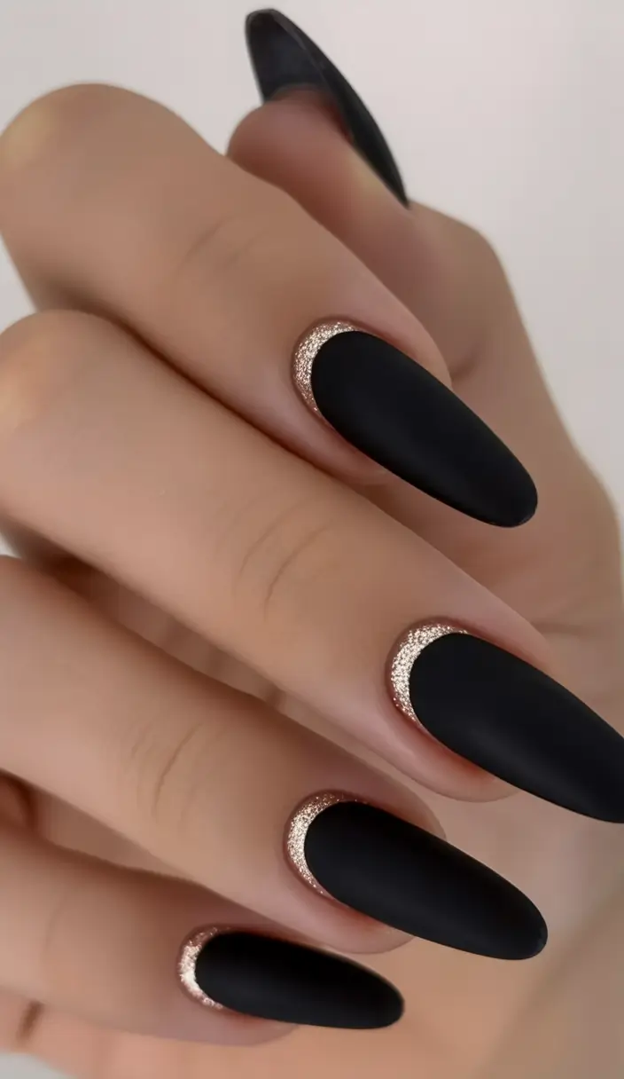 fall nails color trends Black Velvet with a Hint of Gold