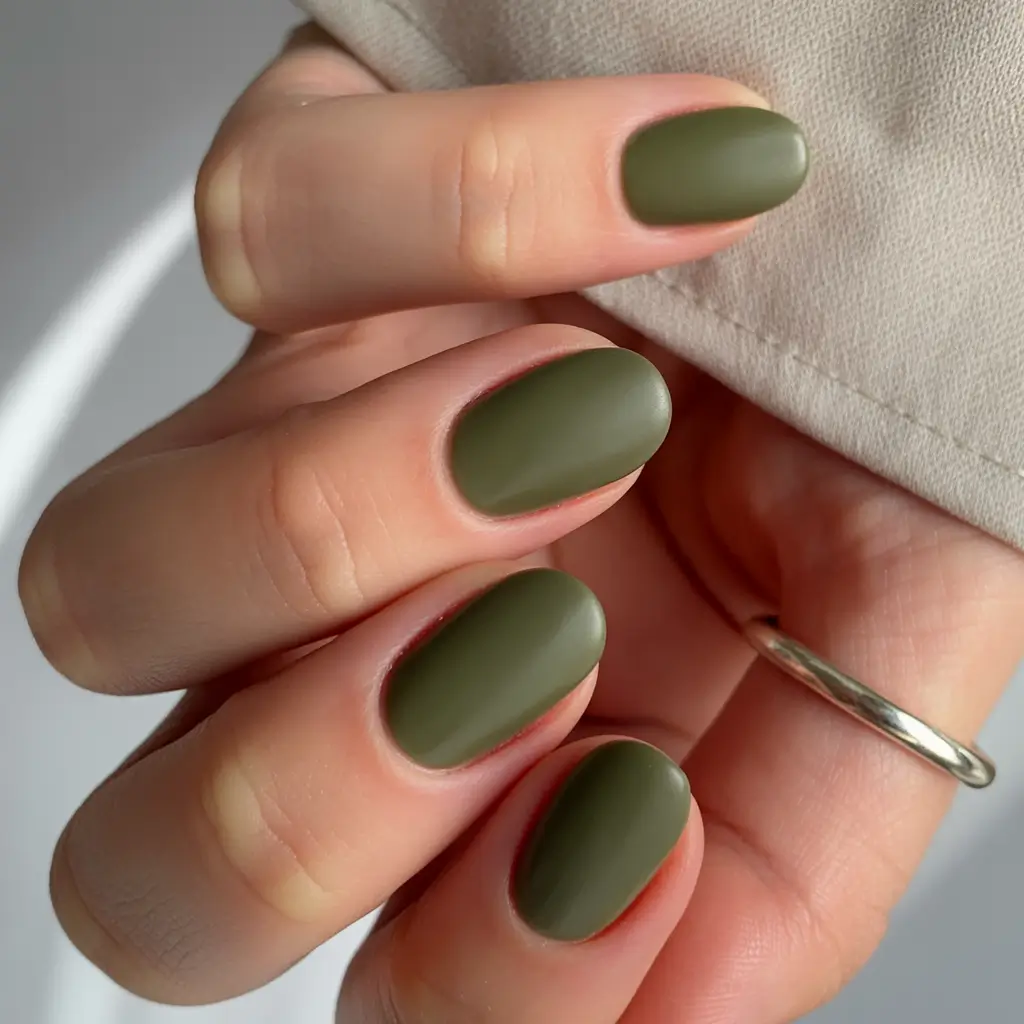 fall nails color trends Olive Matte Minimalism