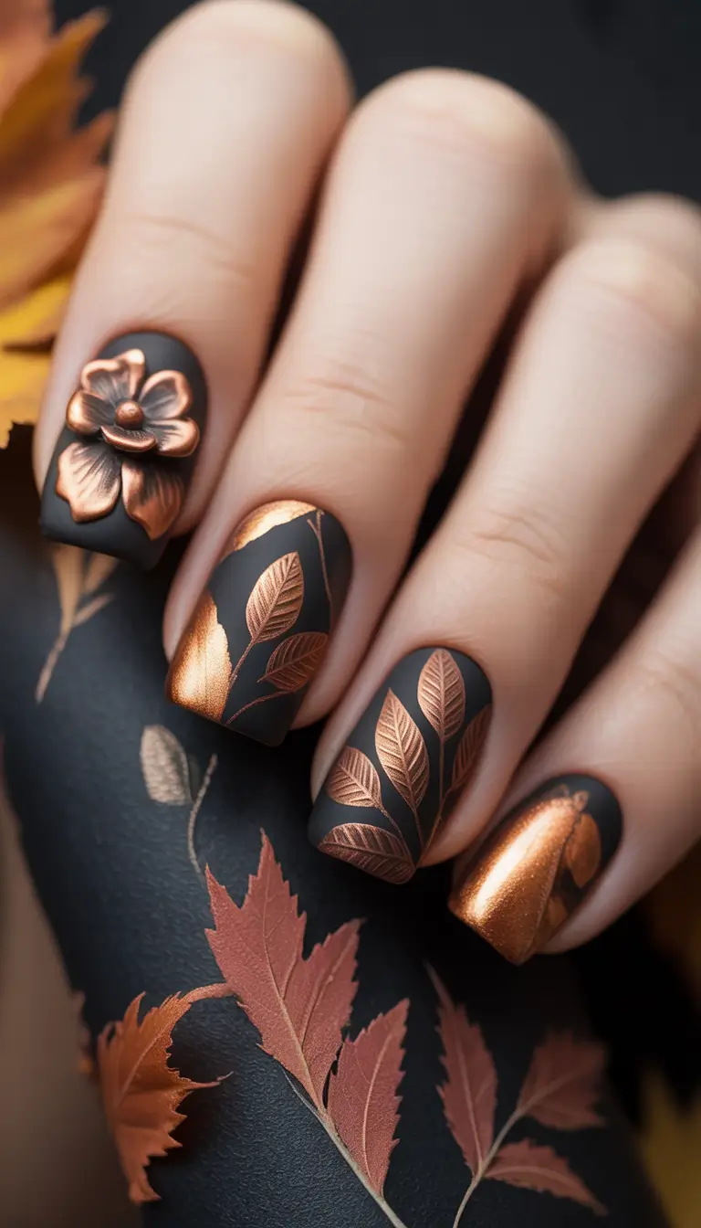 Fall nail designs Black Velvet Copper Botanicals