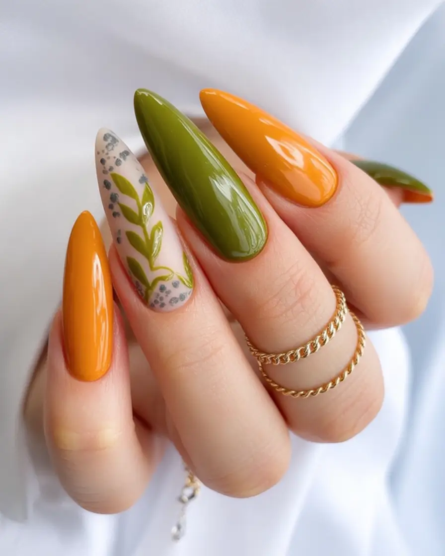 Fall nail designs Olive Orchard with Amber Shine