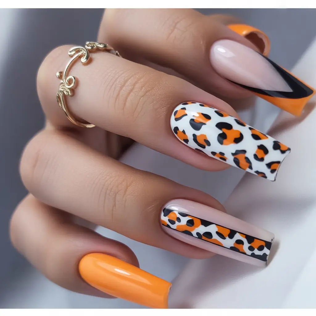 Fall nail designs Spliced Leopard & Ember French Long Square