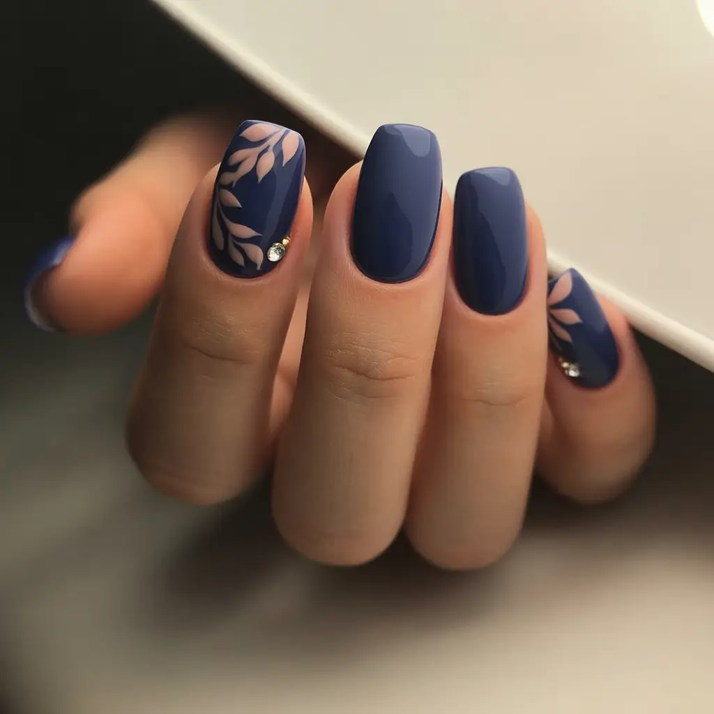 Fall nail designs Sapphire Leaf Short Squares