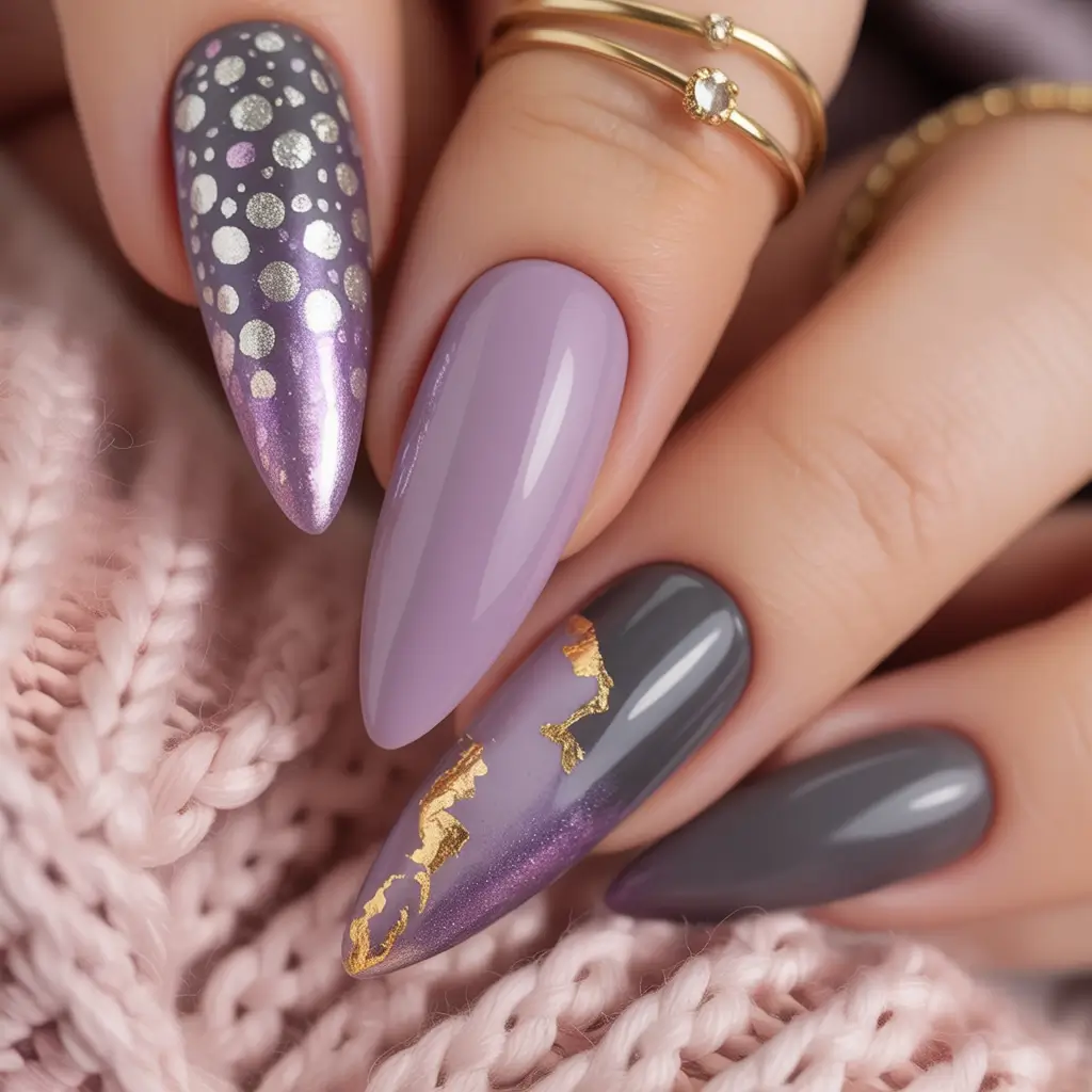 Fall nail designs Amethyst Smoke with Gilded Veins