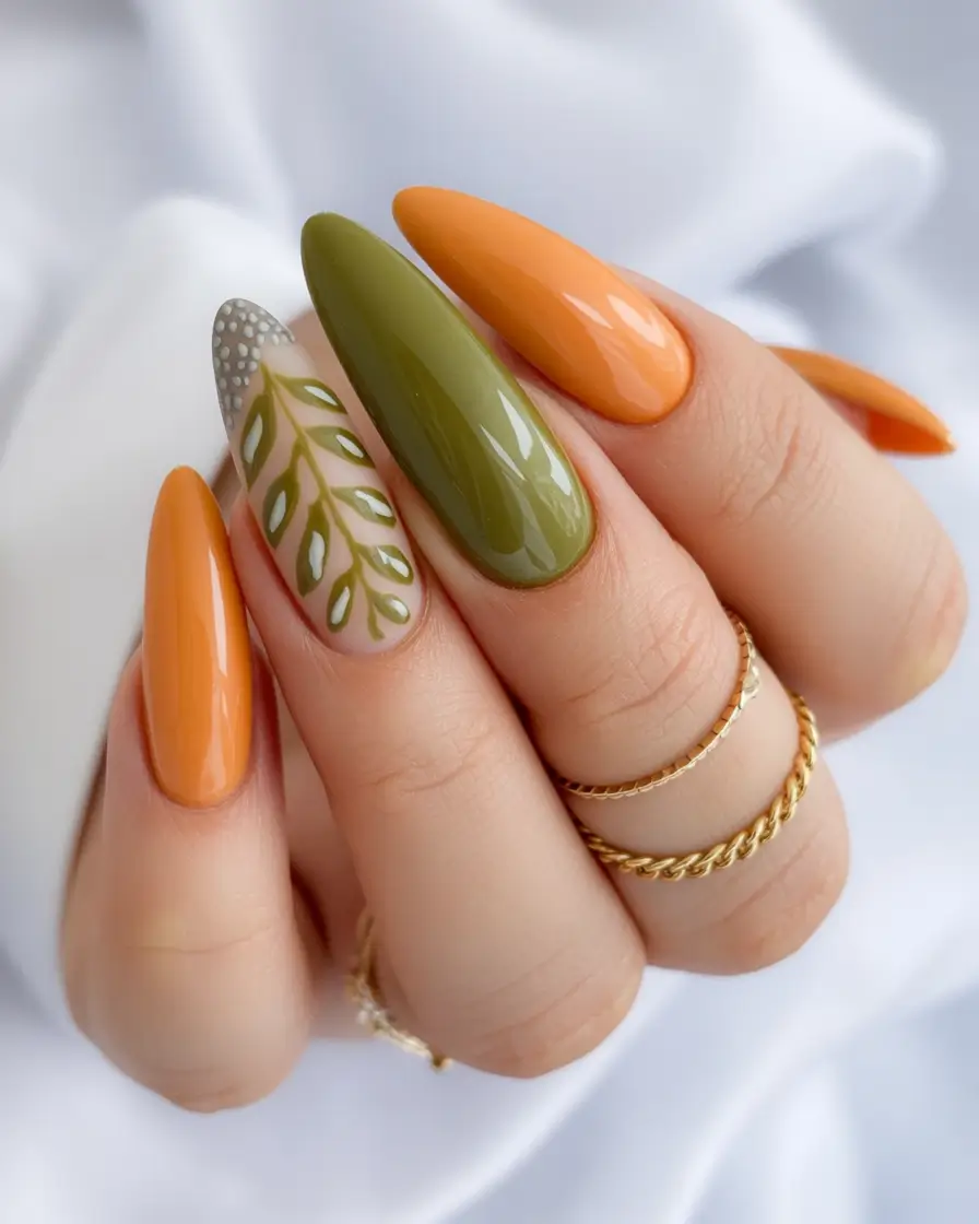 Fall stiletto nails Olive Harvest Harmony