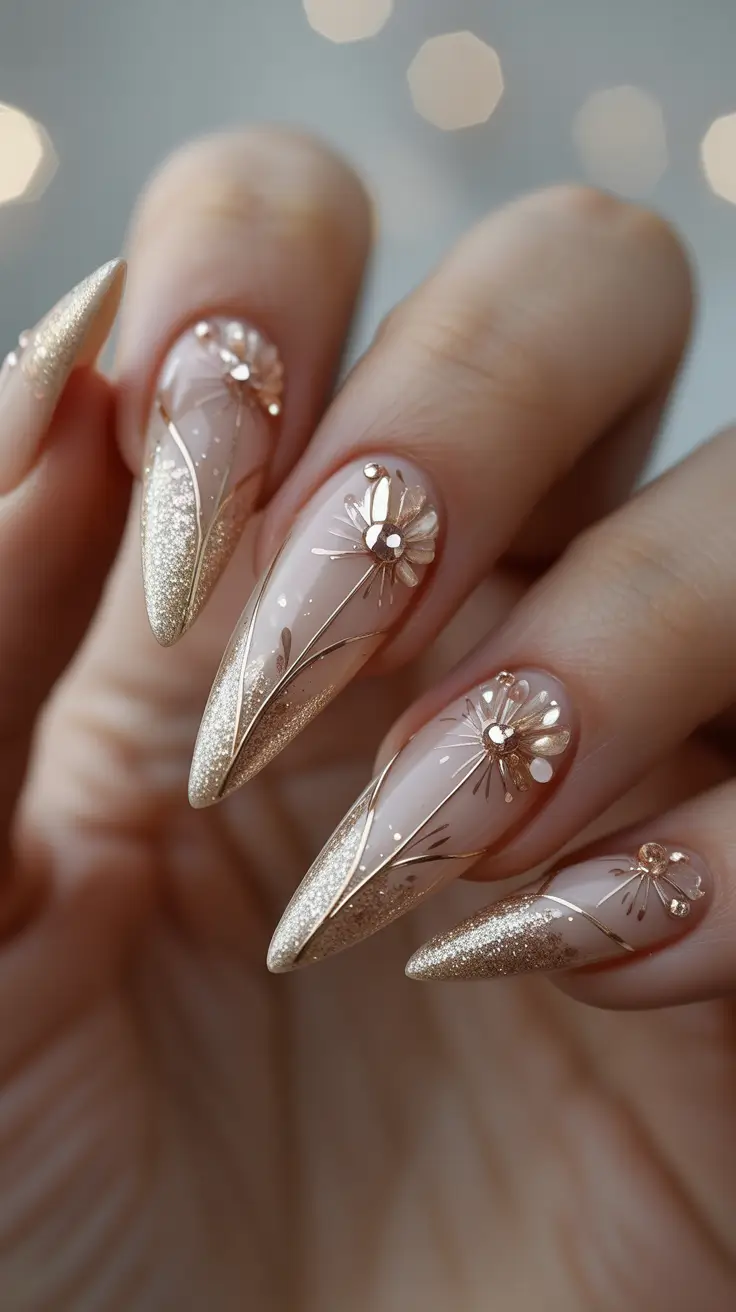 Fall stiletto nails Golden Bloom Illusion