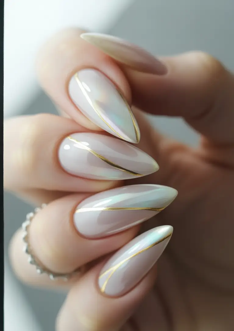 Fall stiletto nails Pearl Sheen Minimal Lines