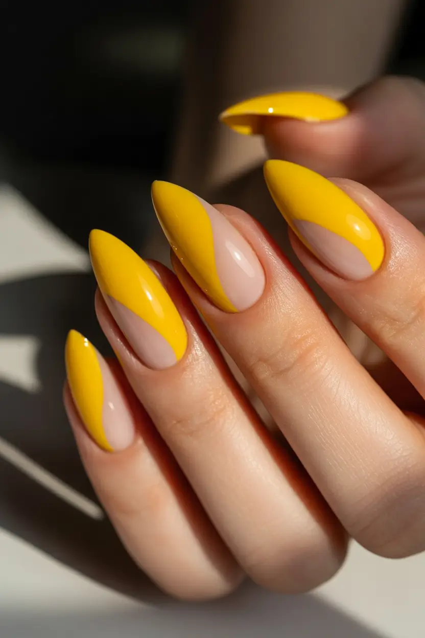 Fall stiletto nails Sunlit Curve in Yellow