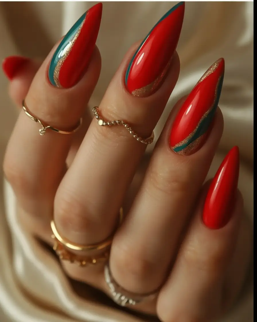Fall stiletto nails Gilded Flame Red