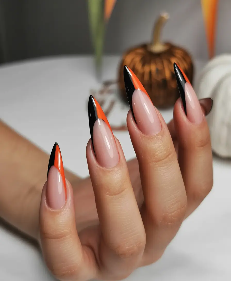 Fall stiletto nails Sharp Pumpkin Spice Edge