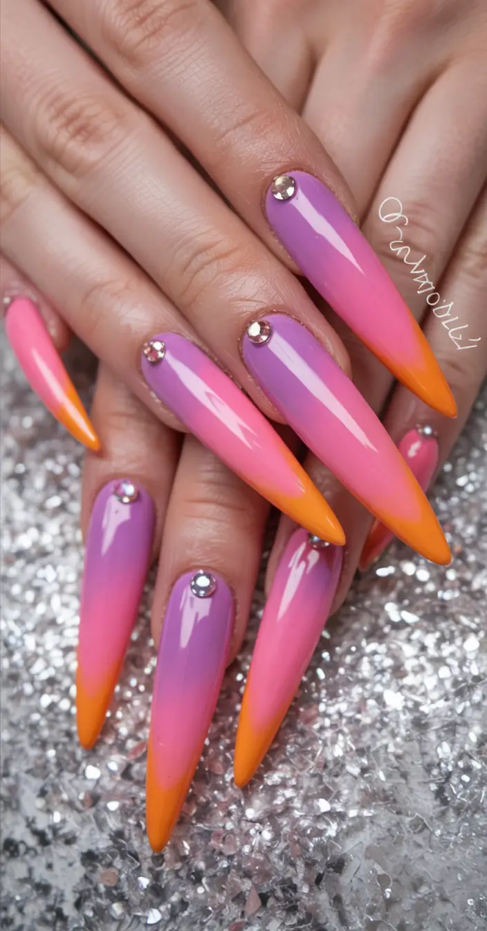 Fall stiletto nails Sunset Fade Glam