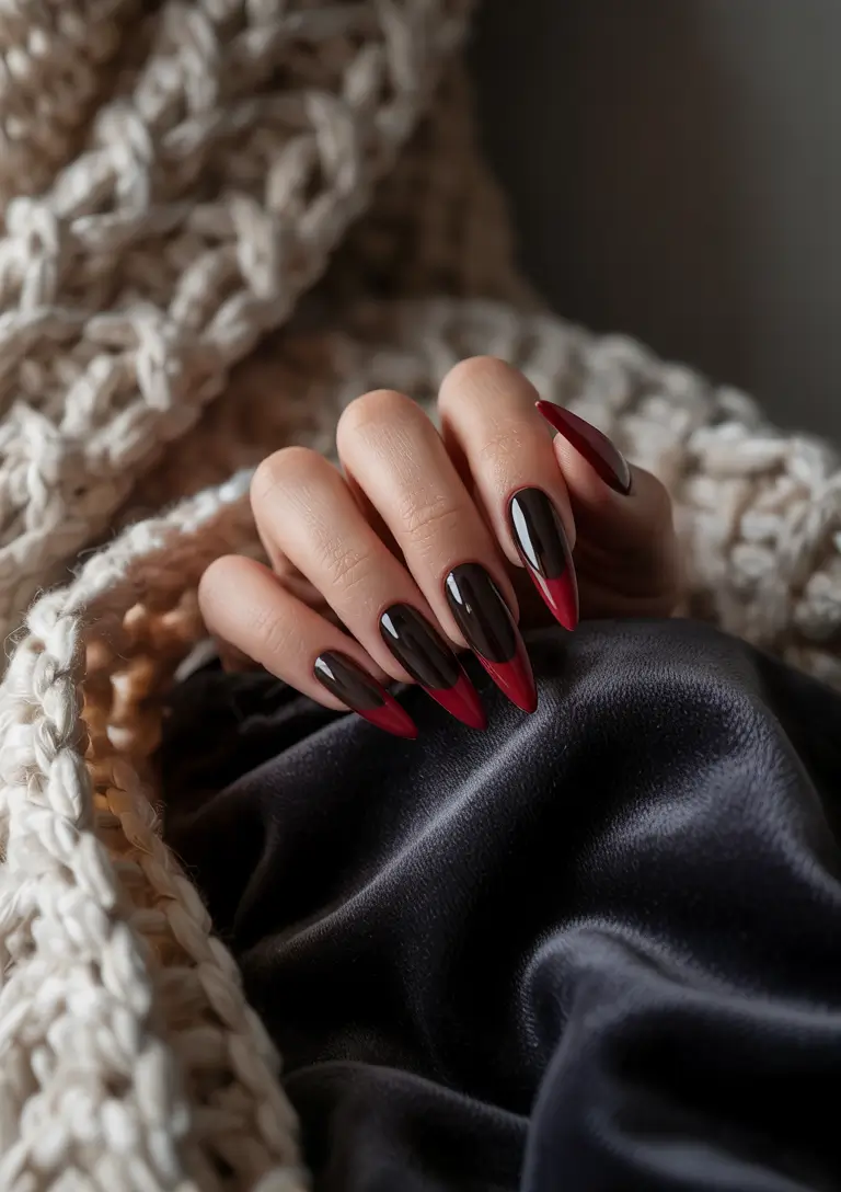 Fall stiletto nails Vamp Red French