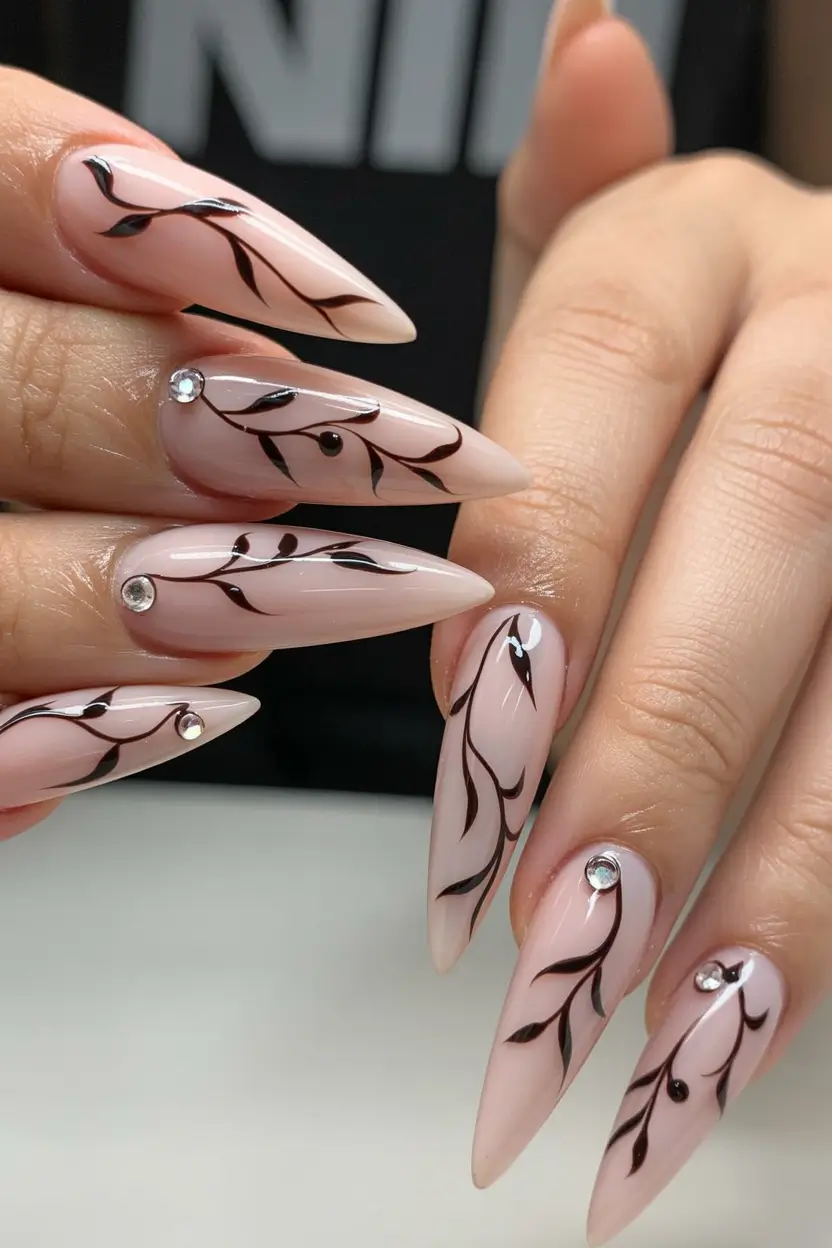 Fall stiletto nails Branch Silhouette Elegance