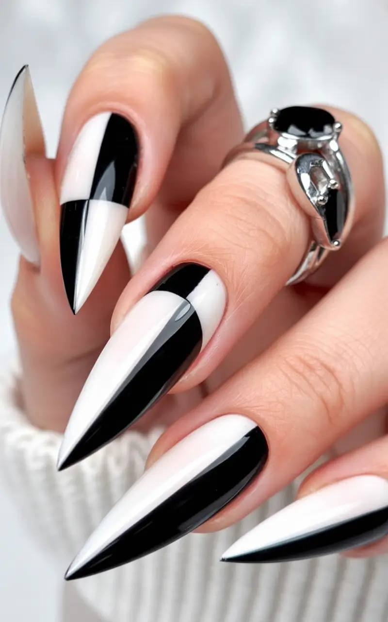 Fall stiletto nails Monochrome Edge