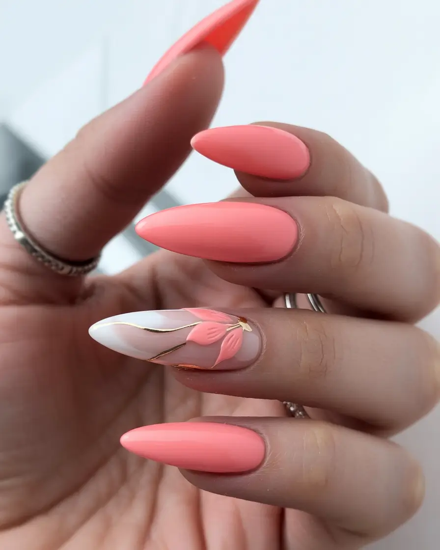Fall stiletto nails Peach Blossom Softness