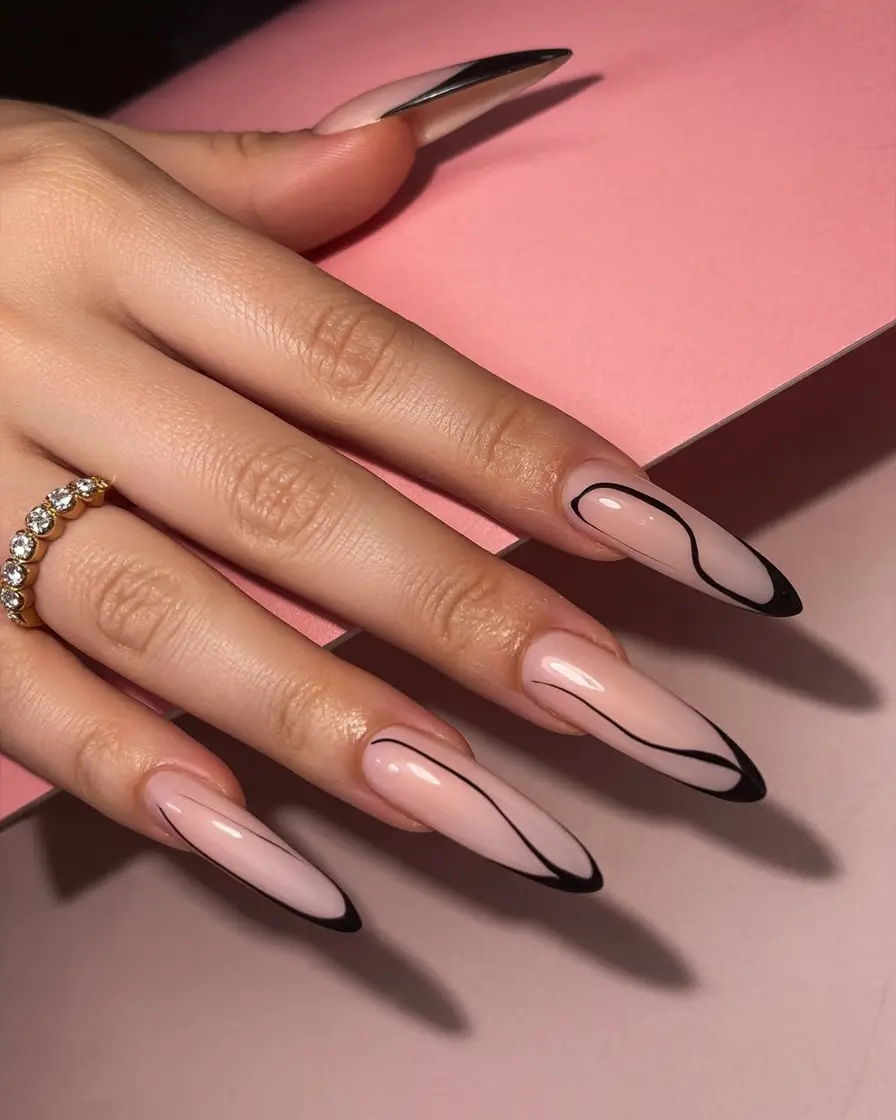 Fall stiletto nails Minimal Noir Contours