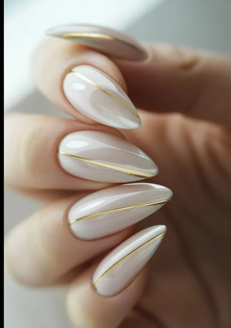 fall almond nails Porcelain Sheer with Gilded Slash