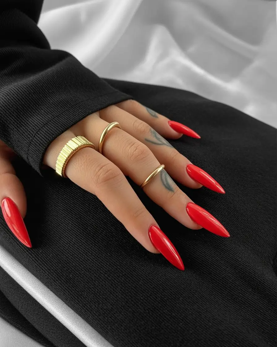 fall almond nails Iconic Cherry-Red Gloss Almond