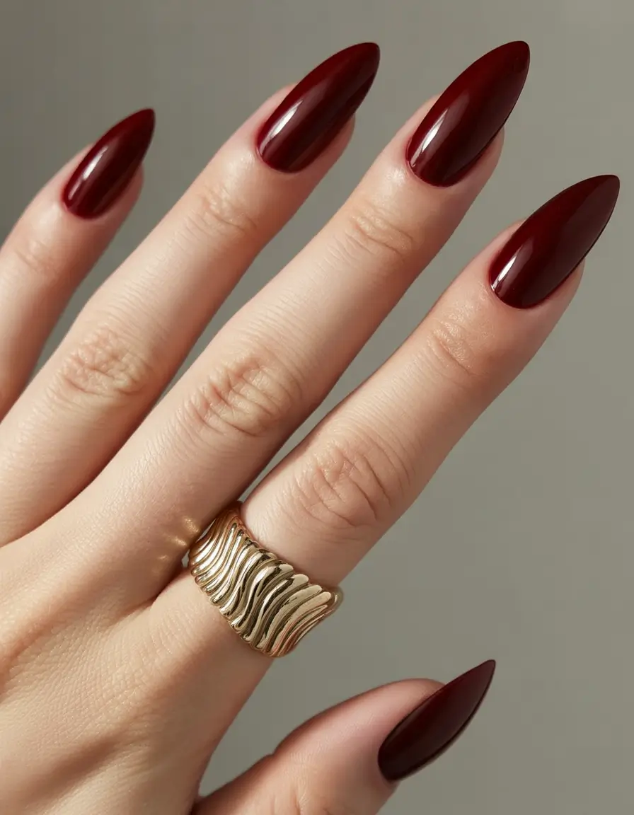 fall almond nails Oxblood Shine—One-and-Done