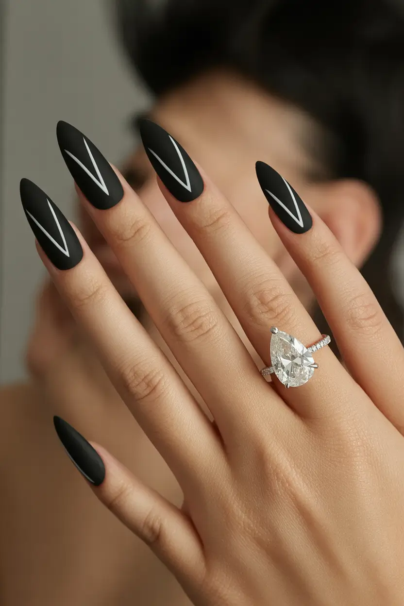 fall almond nails Matte Noir Chevrons