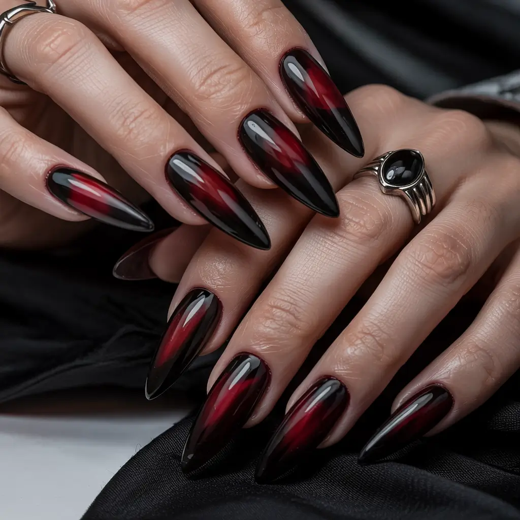 fall almond nails Vampy Aura Fade in Wine & Ink