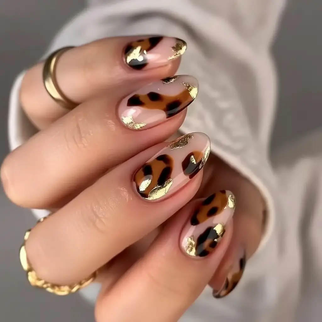 fall almond nails Gilded Tortoiseshell Leopard