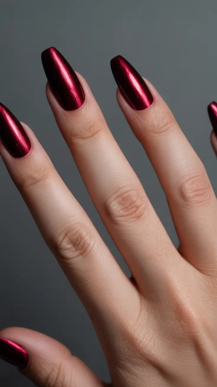 Ballerina Nail Designs Crimson Metallic Glow