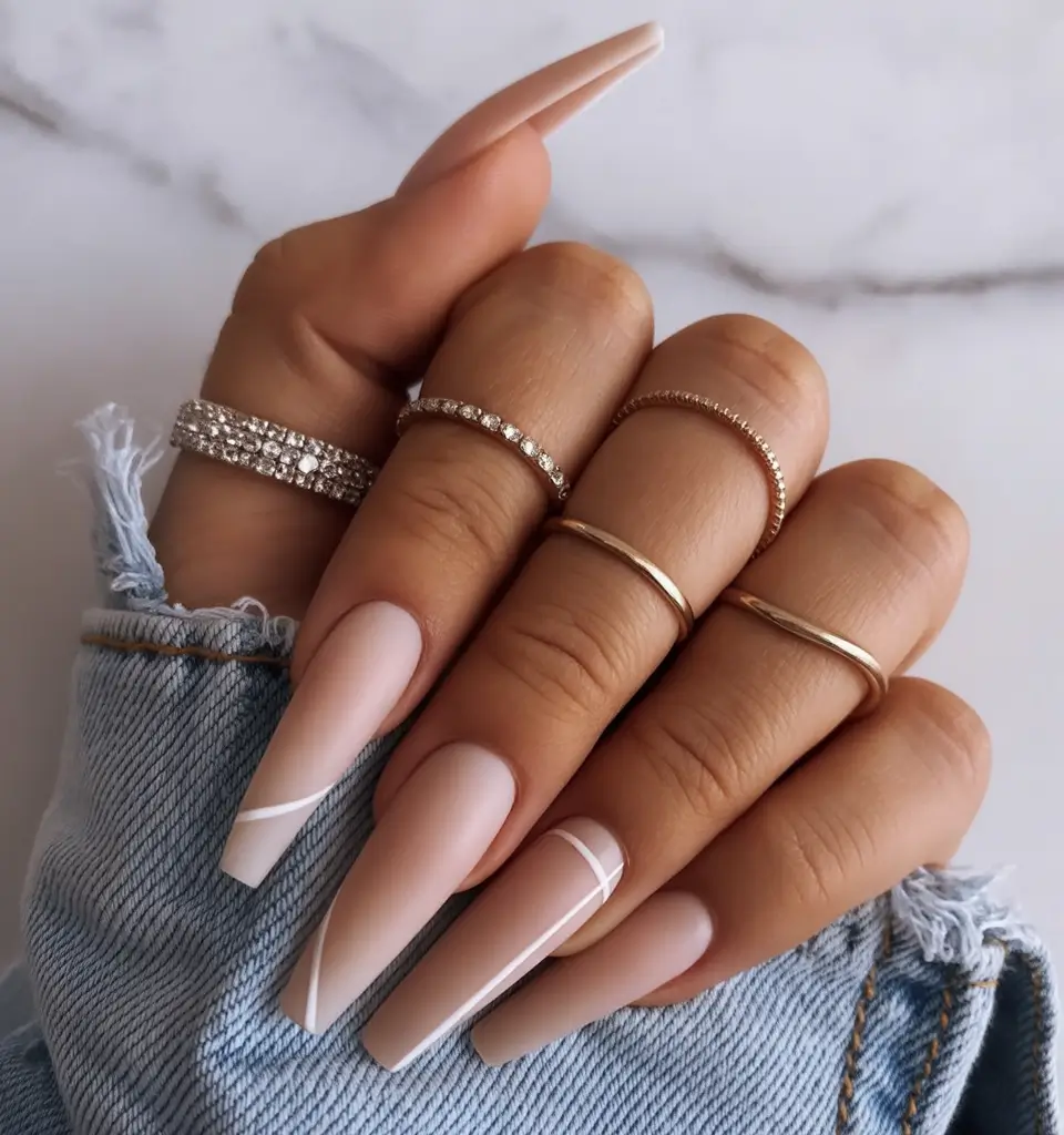 Ballerina Nail Designs Neutral Geometric Lines